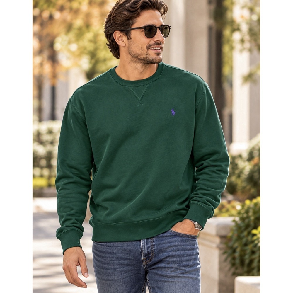 Vintage Polo Ralph Lauren Crewneck Fleece Sweatshirt Men's XL Green Pony Logo